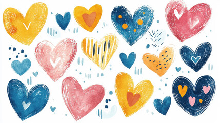 Colorful Heart Patterns in Vibrant Shades Featuring Artistic Shapes and Textures for Celebrating Love and Affection in Various Designs