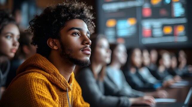 Interactive classroom showing students solving problems on AI-driven collaborative platforms