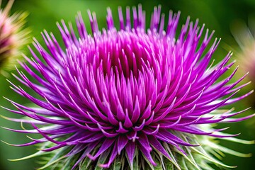 Close-up view of a thistle's spiky petals, showcasing the beauty of this wildflower in breathtaking detail.
