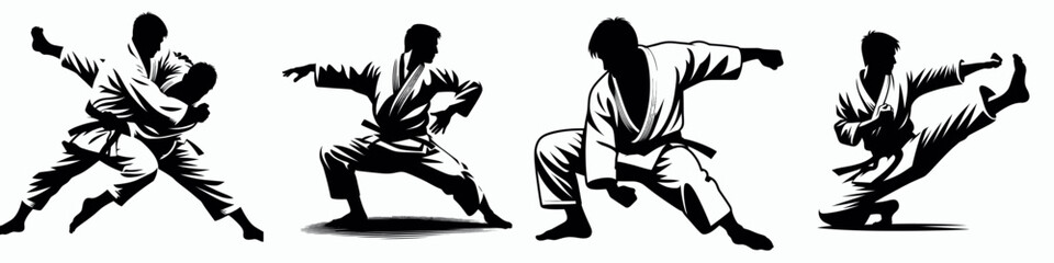  Judo Player Pose action  Harai goshi  sweeping hip throw silhouette clipart bundle   