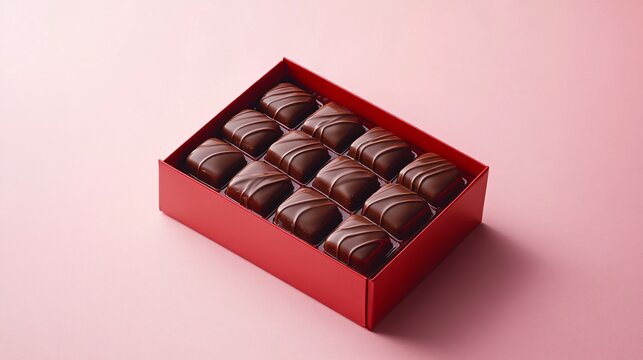 Box of chocolates on pink background, close-up shot
