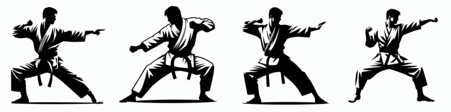  Karate Player Pose action  Ude garami  arm entanglement silhouette clipart bundle   