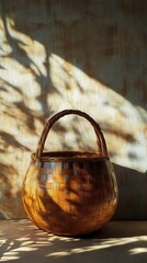 Sunlit Wicker Basket: Rustic Charm and Natural Textures