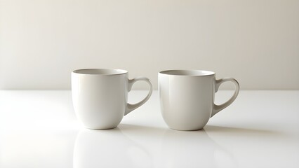 A pair of coffee mugs with matching heart-shaped designs on a plain white table