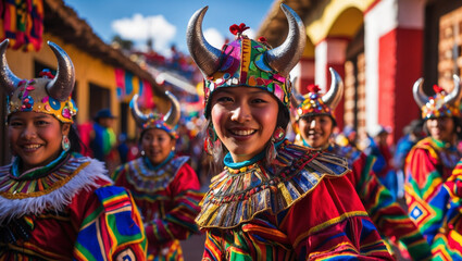 Oruro Carnival Dancers Radiate Joy in Vivid Traditional Costumes