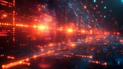 Fototapeta premium Digital slideshow with neon glowing edges, rotating panels, and smooth transitions