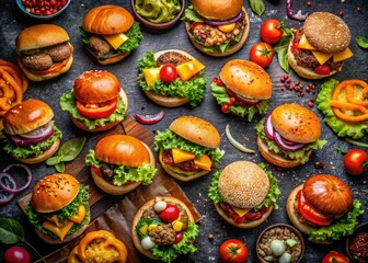 Drone's-eye view: gourmet burgers, a breathtaking feast for the eyes and stomach.
