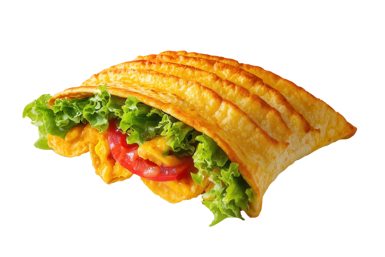 Crispy flatbread sandwich, studio shot, food photography, white background