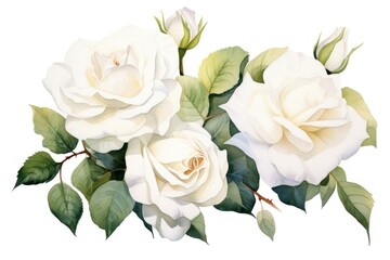 White roses flower plant white background.