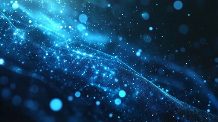 Obraz premium Abstract blue energy wave, glowing particles, dark background, technology concept