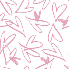 Valentine`s Day Seamless Pattern with Cute Hand Drawn Hearts. Vector Illustration for Valentine`s Day Greetings Banner Design. Love Concept Trendy Abstract Template for Holiday Design.