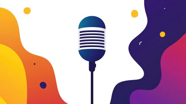 Stylized Microphone Illustration with Vibrant Colorful Background, Perfect for Music, Podcast, and Creative Content Projects, Symbolizing Sound and Communication