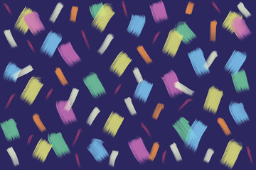 Colorful stroke brushes pattern on navy background. For creative design template