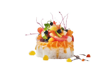 Gourmet sushi, studio shot, seafood, garnish, white background, food photography