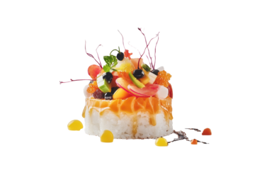 Gourmet sushi, studio shot, seafood, garnish, white background, food photography