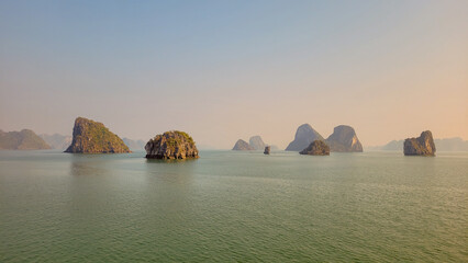 Islands in Hạ Long Bay, Vietnam. Panoramic view.