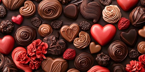 chocolate candies and rose petals