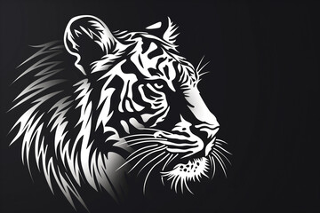 Tiger Head Profile Black and White Graphic Design