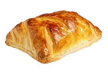 Golden puff pastry on white background