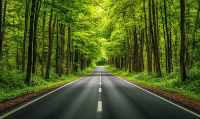 Obraz premium Scenic pathway through a lush green forest captured in vibrant motion blur during a sunny day