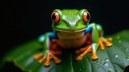 Macro photography tree frog vibrant green large eyes
