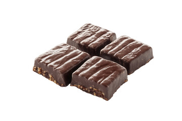 Four chocolate squares, studio shot, white background, dessert