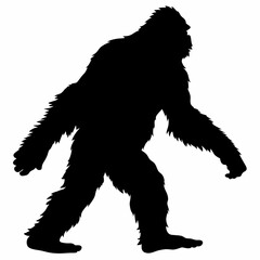 A large black and white drawing of a Bigfoot. The drawing is of a large animal with a long tail and a large head