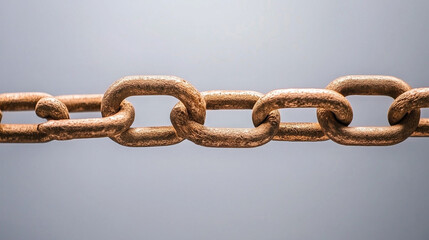 Obraz premium Rusty Chain Links: A close-up of a weathered chain, each link intricately connected, evokes a sense of strength, unity, and the endurance of time. The rusted surface adds a touch of vintage charm.