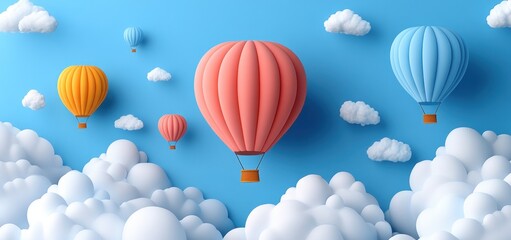 Pastel Hot Air Balloons Soaring Through a Dreamy Sky