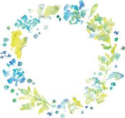 水彩画。水彩タッチの草木と花の新緑フレームパーツ。植物のベクターイラスト。Watercolor. Fresh green frame parts of grass, trees and flowers with watercolor touch. Vector illustration of plants.