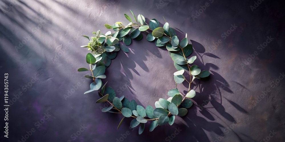 Aufkleber Sunlit Greenery Arranged in a Circular Frame Against a Textured Dark Background