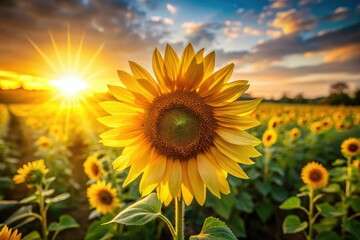 Naklejka premium Radiant sunflowers bathed in golden light, a breathtaking long exposure captures summer's vibrant bloom.