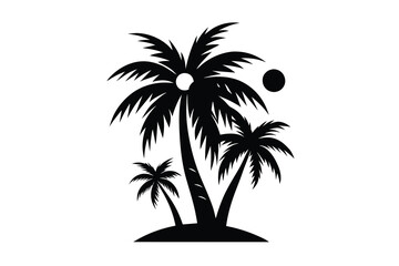 island palm tree and sun icon tropical black color C.eps