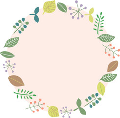 北欧風のお花のフレームD02　葉っぱ円形フレーム