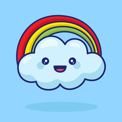illustration cute cartoon cloud and rainbow