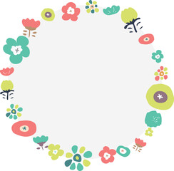 北欧風のお花のフレームD06　かわいいお花の円形フレーム