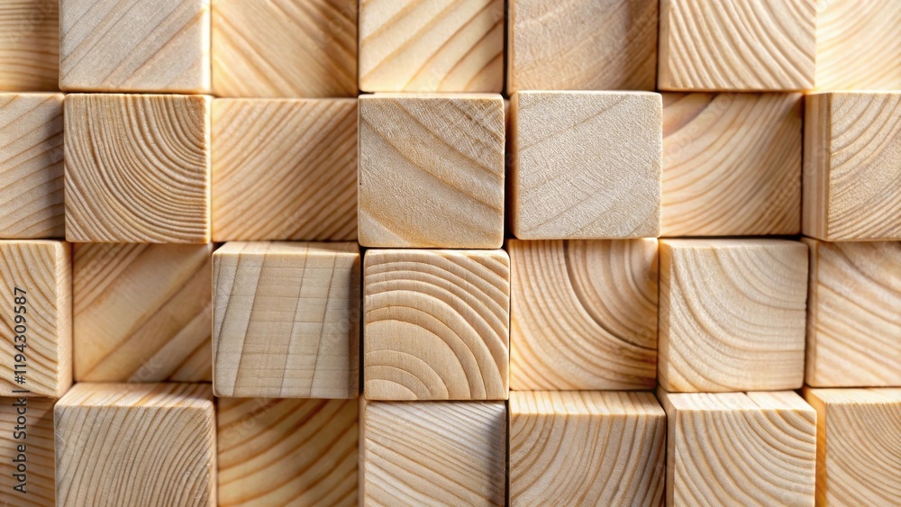 Aufkleber a close-up view of uniformly sized, light-colored wooden blocks arranged in a grid pattern, showcasi