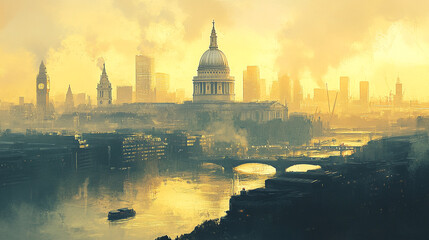 Obraz premium View of London skyline at sunset with St Paul's Cathedral and River Thames