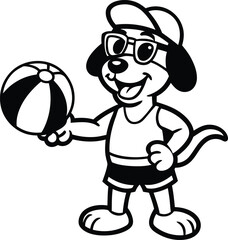 A cheerful cartoon puppy with ball vector illustration, a cheerful puppy with ball silhouette vector art, a cheerful puppy with ball line art vector