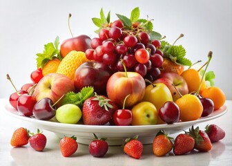 Vibrant apples, grapes, and plums blur beautifully in a long exposure fruit still life, elegantly displayed.