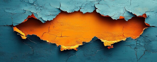 Abstract vibrant cracked texture with orange and blue contrast