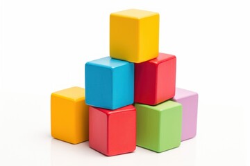 Toy children building bricks Colorful shape white background construction.