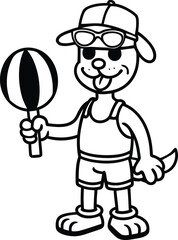 A cheerful cartoon puppy with ball vector illustration, a cheerful puppy with ball silhouette vector art, a cheerful puppy with ball line art vector