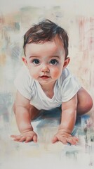 Fototapeta premium Adorable Baby Crawling Portrait: A Precious Moment Captured in Art