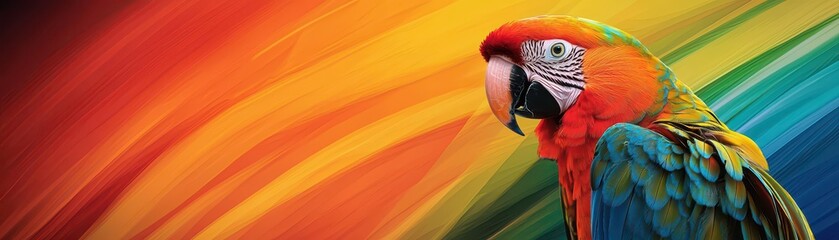 Fototapeta premium Vibrant scarlet macaw displaying feathers tropical rainforest wildlife photography nature close-up