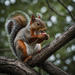 Fototapeta premium Capture a squirrel holding a nut on a tree branch.