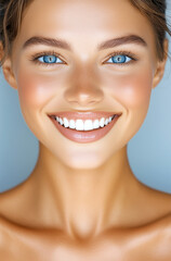 Obraz premium A woman with a bright smile and blue eyes