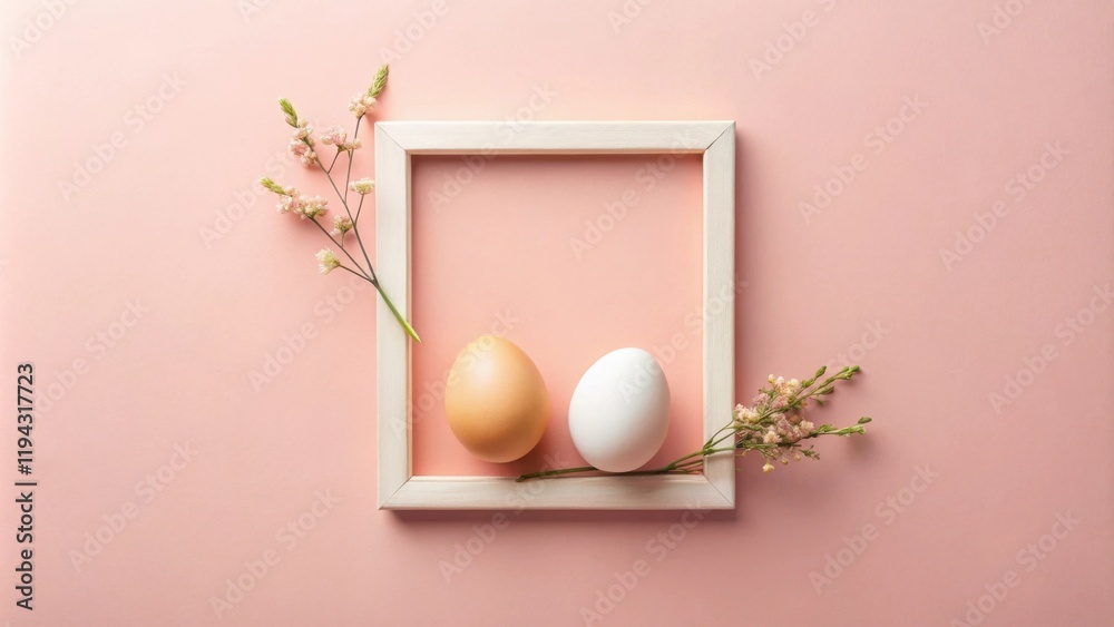 Aufkleber pastel eggs and delicate blooms within a simple frame