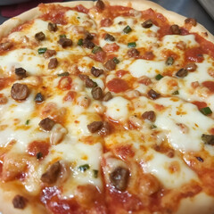 pizza with salami and olives