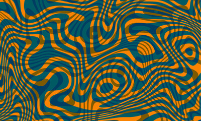 This stunning artwork showcases a vibrant abstract pattern of intertwined wavy lines in bold shades of orange and teal, creating